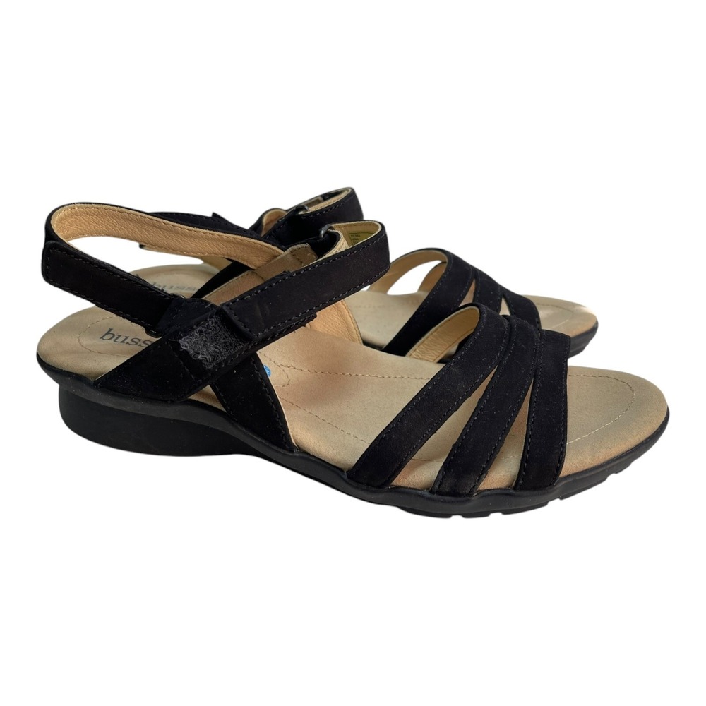 Bussola‎ Size 39 Black Vienna Sandals Silk Nubuck Strappy Wedge Gorpcore Comfort